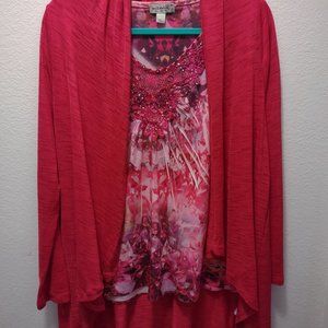 Two Piece Top and Cardigan Set (red and pink)